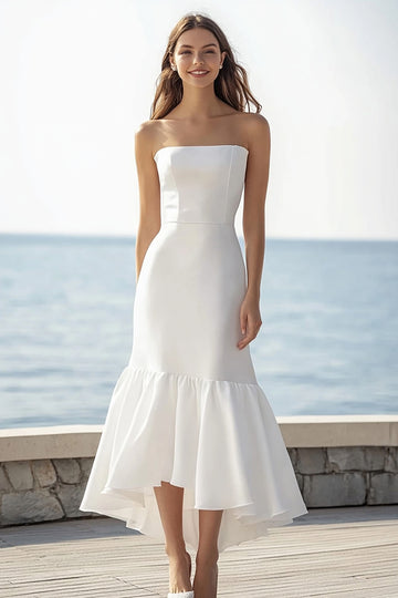 Satin Bodycon Ivory Strapless Maxi Rehearsal Dinner Dress